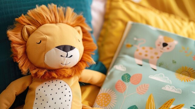 Developmental toys for infants Lion rattle with soft book