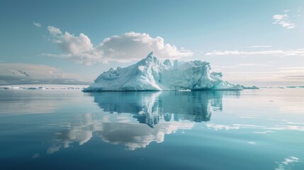 Obraz premium angle view of melting sea ice in calm waters of the Northern Arctic with iceberg