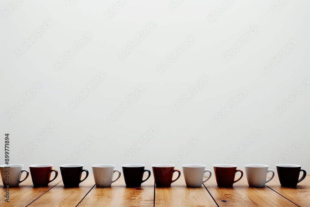 Poster minimalistic coffee station with cups on display emphasizing simplicity and modern design