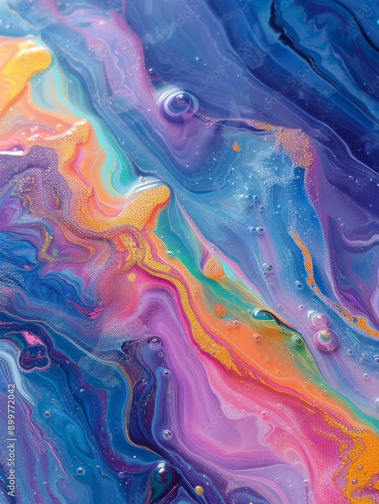 Aufkleber vibrant abstract fluid art painting with colorful swirls and textures creating a dreamy and dynamic 