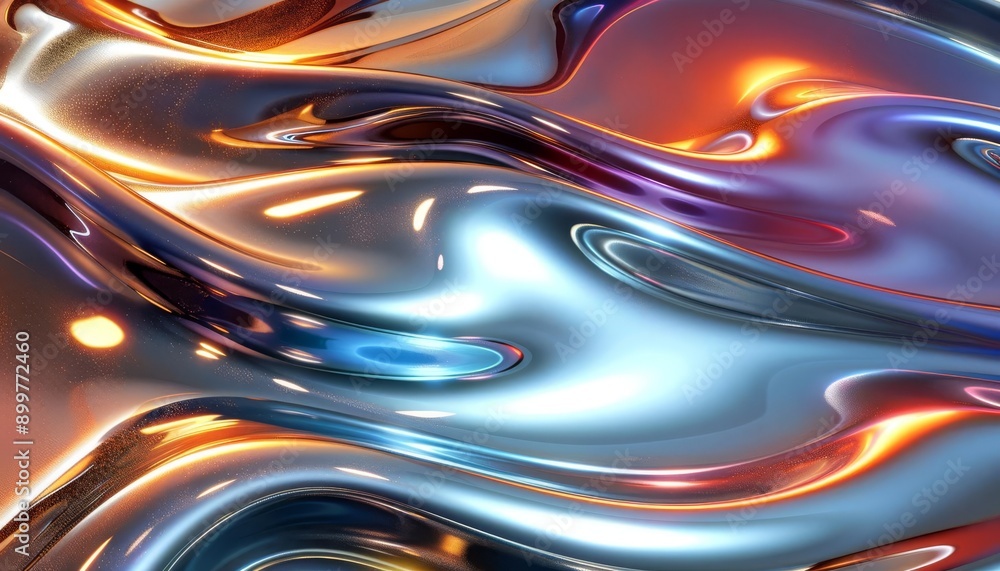 Poster abstract liquid metallic background with vibrant colors and fluid shapes, creating a dynamic and mes