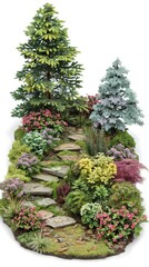 Fototapeta premium The lush green golf course features manicured grass, diverse plants, and strategically placed trees under bright blue skies