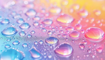 Vibrant water droplets on a colorful surface, creating a mesmerizing abstract background ideal for various creative projects and designs.