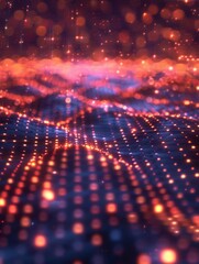 Obraz premium Abstract glowing digital landscape with a vibrant grid of dots, creating a futuristic and hi-tech atmosphere. Perfect for tech-themed projects.