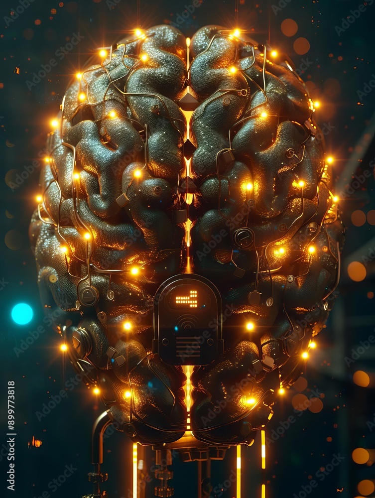 Poster futuristic ai-enhanced brain with glowing neural connections, symbolizing advanced artificial intell
