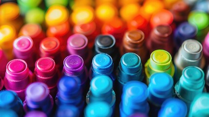 Rows of vibrant colorful markers up close