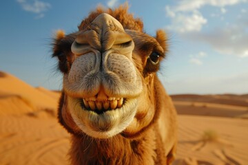 Fototapeta premium Close-up of a Camel's Face in the Desert