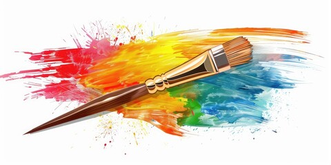 Obraz premium Multicolored paint mix and brush. Concept of hobby and art. Ai generation.