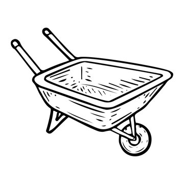 recommend clip art: Garden wheelbarrow hand drawn in doodle style. A tool for transporting heavy loads during gardening or construction work. Vector line art illustration.