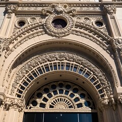 The entrance to the building features intricate carvings and decorative details.