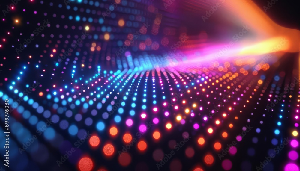 Poster vibrant abstract digital light display with colorful dots and futuristic design, perfect for technol