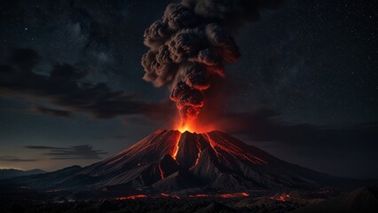 Majestic Volcanic Eruption at Night