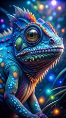 Obraz premium A vividly colored chameleon is depicted in striking detail.