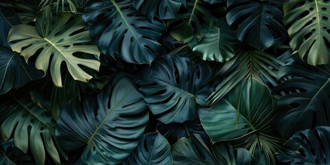 Tropical leaves background. Ai generation.