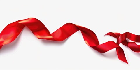 A big red ribbon is tied on a white background. AI generation.