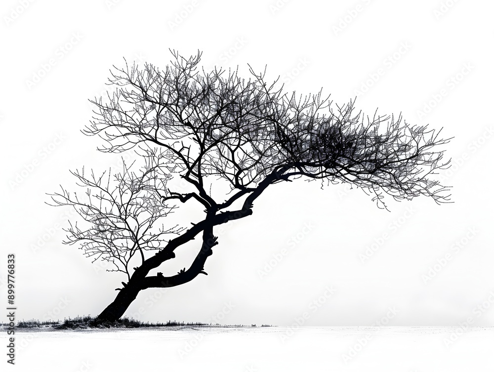 Poster minimalist line art of a tree with sleek modern branches on white background