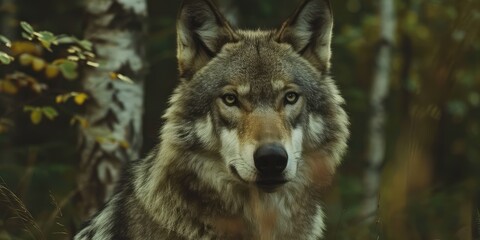 Obraz premium Wild wolf in nature. AI generation