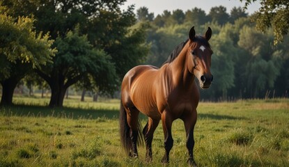 Fototapeta premium Majestic Brown Horse in Nature