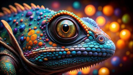 Naklejka premium A vividly colored chameleon is depicted in striking detail.