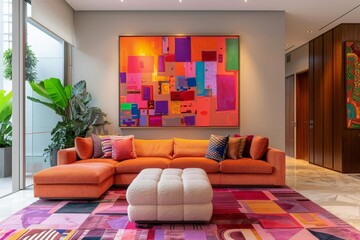 Modern Interior Design with Colorful Artwork and Furniture