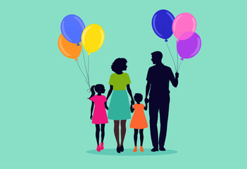 Family of four with balloons