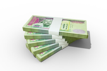 3d rendering of Stacks of New Mongolian Tugrik notes. bundles of Mongolia currency notes isolated on transparent background, togrog
