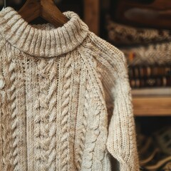 Row of multicolored turtleneck knitwear ,sweater warm cloth on hangers. Fashion concept.

