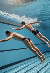  Swimmers diving into the pool 