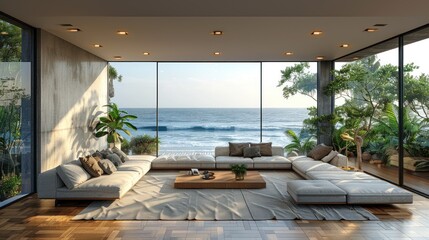 Obraz premium Modern Living Room with Ocean View