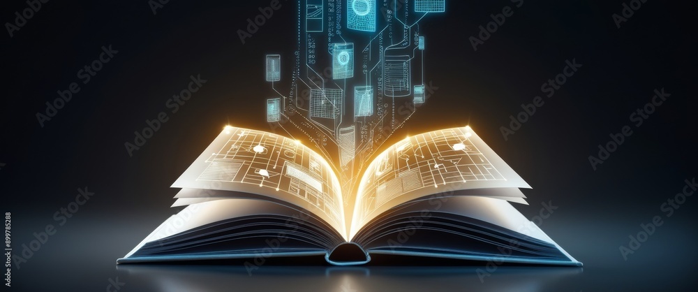 Aufkleber digital knowledge transfer from an open book
