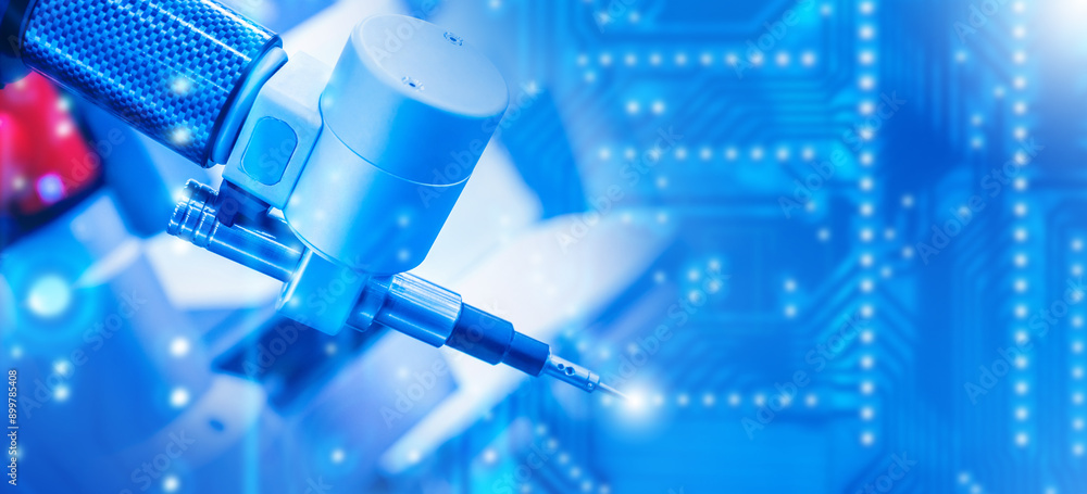 Poster microelectronics production. equipment for production of microboards. robotic soldering machine. mic