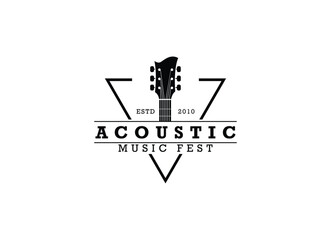 Classic Acoustic Guitar Logo Design. Vintage style music guitar logo.