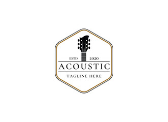 Classic Acoustic Guitar Logo Design. Vintage style music guitar logo.