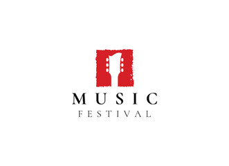 Obraz premium Music Guitar Festival Logo Design Template. Music Festival Logo