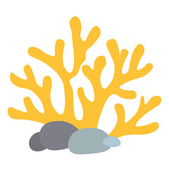 Obraz premium Coral with stones isolated on transparent background. Vector flat illustration