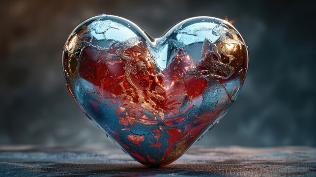 Glass Heart with Red and Gold Swirls
