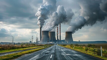 industry thermal power plant metallurgical plant dawn smoke smog emissions bad ecology aerial photography