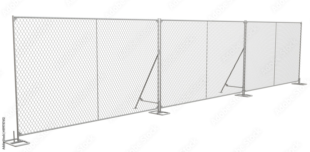 Aufkleber 3d render highlights a crucial element for construction site safety: a portable chain link fence pan