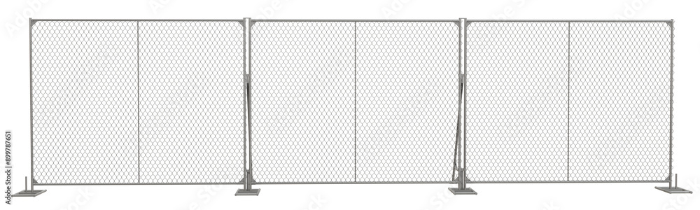 Poster 3d render showcases a versatile chain link fence panel designed for temporary security. its portabil