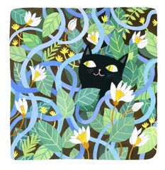 cute illustration of a black cat, book illustration
