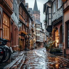 Historic Tall Buildings with Classic Architecture in Charming European City Concept