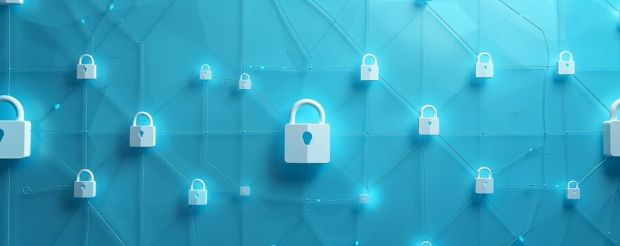 Secure network protocol visualization with padlock icons, secure network protocols, copy space