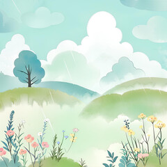 Obraz premium landscape with grass and flowers