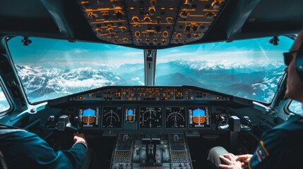 Two pilots are in the cockpit of an airplane