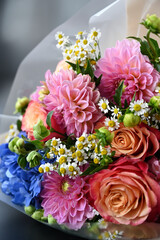 bright and colorful assembled bouquet for a gift