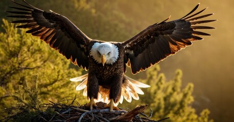 Obraz premium The Mighty Hunter : Bald Eagle Captured While Flying in Stunning 35mm Detail 