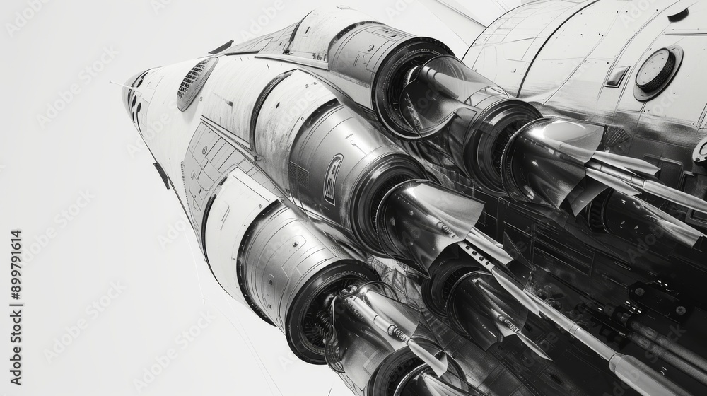 Poster a detailed close-up of the engines of a futuristic spaceship, showcasing intricate design and advanc