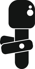 Simple black and white icon of a microphone with a windsock, ideal for projects related to audio recording, podcasts, or interviews