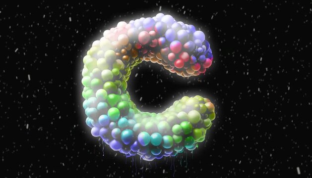 render of a glowing the letter C made with colourful baloons 