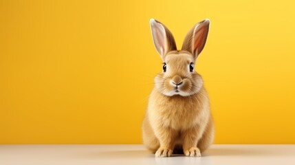 Obraz premium cute animal pet rabbit or bunny brown color smiling and laughing isolated with copy space for easter background, rabbit, animal, pet, cute, fur, ear, mammal, background, celebration, generate by AI